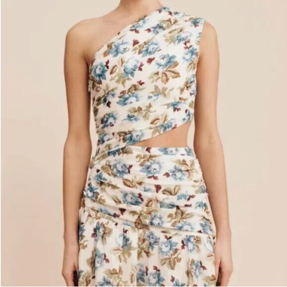 NWT Posse Joslin Asymmetric Printed Cotton-Blend Maxi Dress Color MEADOW sz XXS - Picture 5 of 5